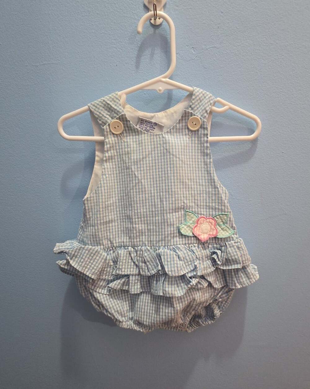Samara Blue Gingham Ruffle Bubble Romper Size 6M